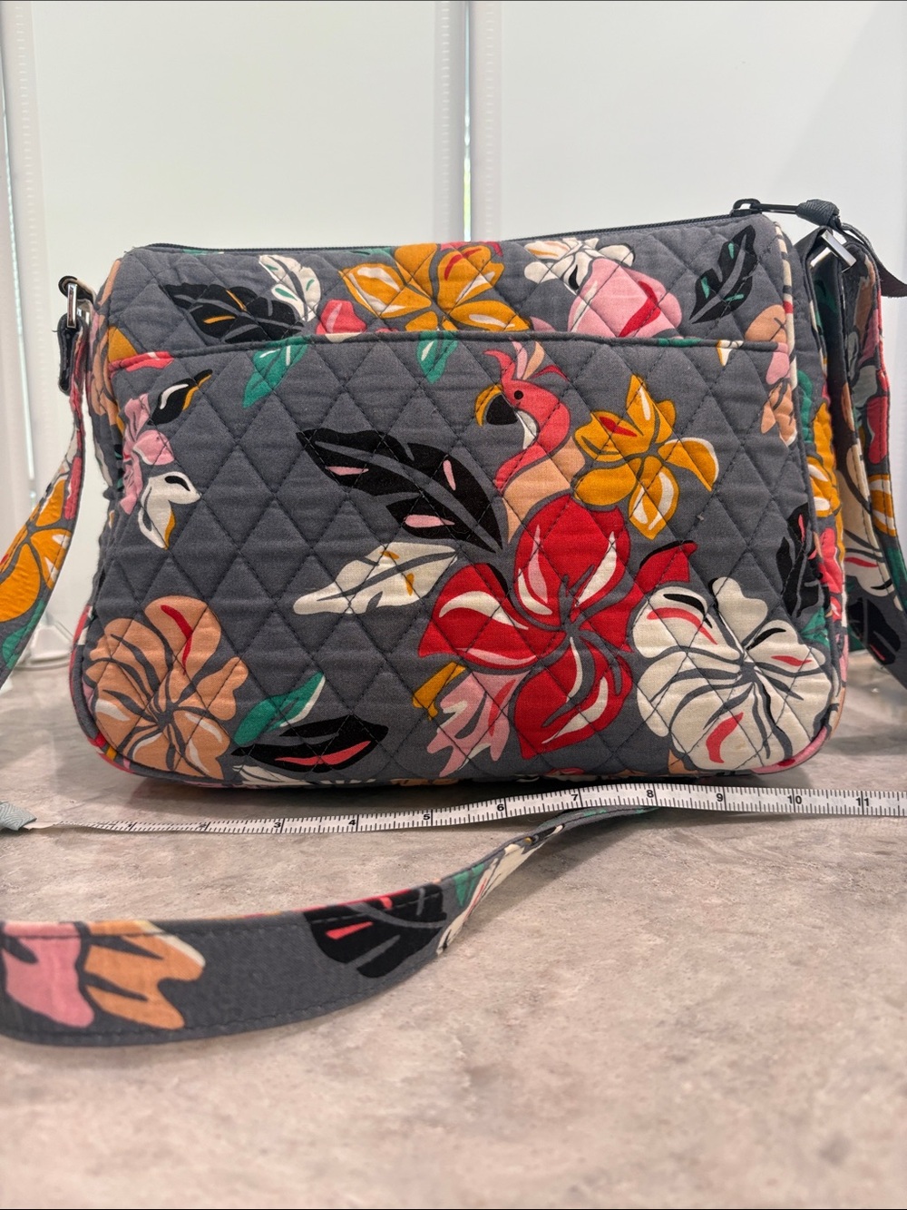 Vera Bradley Gray Floral Quilted Crossbody Bag with Accessory Bag - Picture 4 of 7